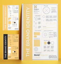 the brand identity brochure is displayed on a yellow background