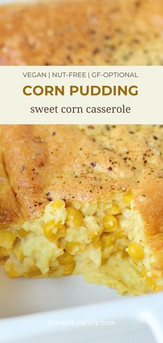 This easy Vegan Corn Pudding will fit perfectly on your holiday table and also works for a quick weeknight side dish. Creamy texture with none of the dairy! Vegan Corn Casserole Jiffy, Healthy Corn Pudding Recipe, Vegan Corn Pudding, Vegan Corn Casserole, Corn Pudding Recipe, Sweet Corn Casserole, Vegan Corn Chowder, Vegan Cornbread, Corn Side Dish