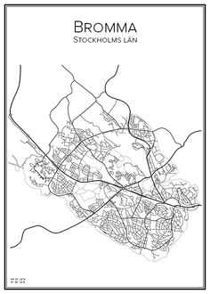 a black and white map of the city of bromma, with lines drawn across it