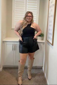 Black top, shorts, over-the-knee boots strike a balance between casual and chic. Plus Size Fashion Tips, The Stage