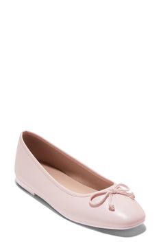 A dainty bow adds a dose of sweetness to a ballet flat shaped from buttery-soft leather and modernized by a squared toe. Leather upper/synthetic lining/rubber sole Imported Ballerina Shoes, Trendy Ballet Flats, Tieks Ballet Flats, Highest Heels, Beautiful Wardrobe, Going Shopping, Bow Flats, Womens Ballet Flats, White Flats