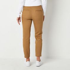 Pull-on pants are a wardrobe essential for styling in many different ways, so add this women's pair from St. John's Bay to your collection. They're made from a sateen cotton-blend with stretch for a comfortable feel and feature a skinny-fit, a flat front, an elastic-waist, front and back slip pockets, and an ankle-leg silhouette. Wear them with a tee or button-down. Front Style: Flat FrontFeatures: Stretch Fabric, EssentialsClosure Type: Full ElasticConcerns: Tummy SolutionsFit: Skinny FitPocke… Khaki Ankle Pants Outfit, Workwear Cropped Leg Pull-on Pants, Pull-on Cropped Pants For Work, Cropped Leg Pull-on Work Pants, Cropped Leg Pull-on Pants For Work, Workwear Bottoms With Pull-on Style And Cropped Leg, Everyday Cropped Leg Pull-on Pants, Everyday Pull-on Cropped Pants, Versatile Tapered Leg Chinos For Work