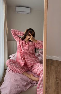 Pink Plaid Loose Pajamas Set Drape Maxi Dress, Floral Print Design, Cocktail Attire, Oversized Blouse, Rhinestone Dress, Glitter Dress, Midi Dress Casual, Contrast Piping, Women Nightwear