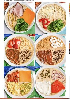 four plates with different types of food on them