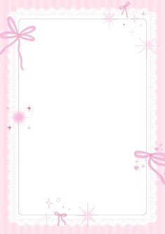 a pink frame with bows and stars on the border is in front of a striped background