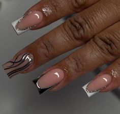 Cheap But Cute Nails, French Tip And Silver Nails, Marine Serre Nails, Classy Birthday Nails Short, Simple Short Acrylics, Acrylic Nails For Birthday, Pink And Silver Acrylic Nails, Short Natural Nails Acrylic, Medium Length Nail Designs