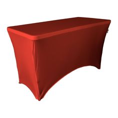 a red table cloth draped over it