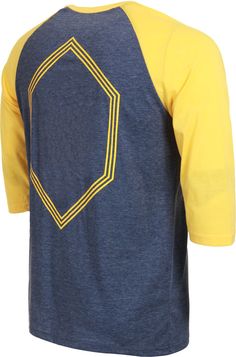 a blue and yellow shirt with a hexagonal design on the chest, front