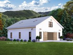 this is a computer rendering of a two - story barn style home with an attached garage