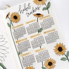 Flower Bujo, Sunflower Journal, Bullet Journal August, Habit Tracker Bullet Journal, Bullet Journal Tracker, Bullet Journal Hacks