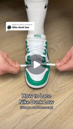 Strapz Premium Sneaker Laces on Instagram: "These dunks look soo much better with white oval strapz laces 😮‍💨‼️

#nikedunk #nikedunklow #dunks #dunklow #howtolacedunks #asmrsneakers #tieshoelaces #sneakerheads #lacingmethod #shoelacetutorial #sneakerlacing #laceswap #kicksonfire #nikeaddict #streetstyle #fashionstyle" Lacing Shoes Unique No Tie, How To Tie Dunk Lows, How To Lace Dunks, How To Tie Shoes, School Cake, Dunk Low Nike, Nike High Tops