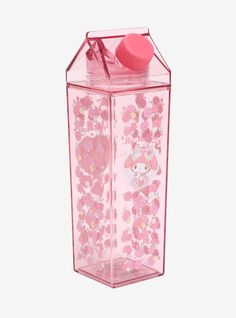 a pink plastic container with hello kitty on it