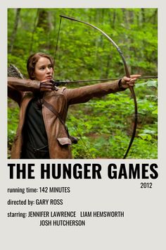 the poster for the movie the hunger games 2012, featuring a woman with an arrow and bow