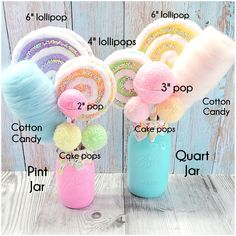 the instructions for how to make cotton candy lollipops in a mason jar