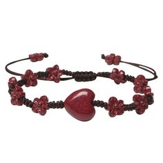 a red heart and flower beaded bracelet