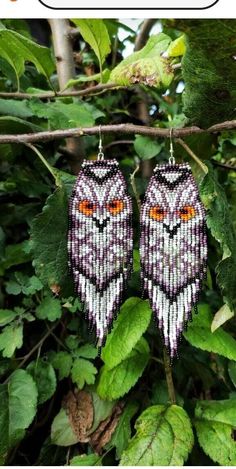 an owl earrings hanging from a tree branch with leaves around it and the words dragonfly earings