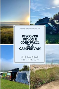 a collage of photos with the words discovery and cornwall in a campervan