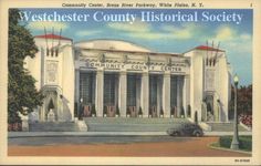 an old postcard showing the front entrance to community center, riverway, philadelphia