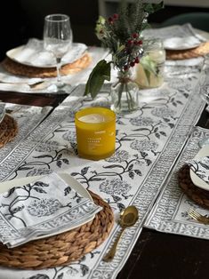 the table is set with place settings for two people