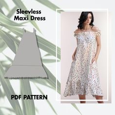 an image of a woman wearing a dress with flowers on it and the text sleeveless maxi dress