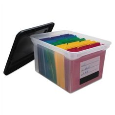 a plastic container filled with files and folders