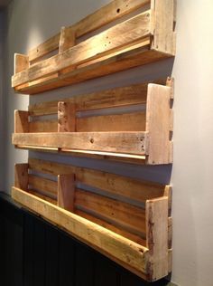 three wooden shelves are mounted on the wall