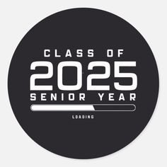 the class of 2055 senior year logo on a black round sticker with white lettering