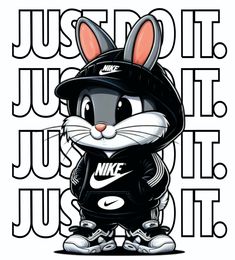 a cartoon bunny wearing a nike shirt with the words just do it