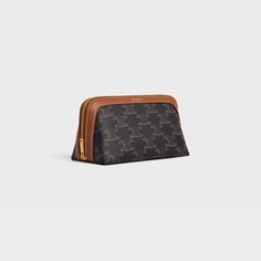 SMALL COSMETIC POUCH IN TRIOMPHE CANVAS AND CALFSKIN Classic Compact Bag With Zipper Closure, Elegant Brown Cosmetic Bag With Zipper Closure, Luxury Brown Pouch With Zipper Closure, Fragrance Bottle, Fragrance Samples, Luxury Makeup, New Sneakers, Cosmetic Pouch, Card Holder Wallet