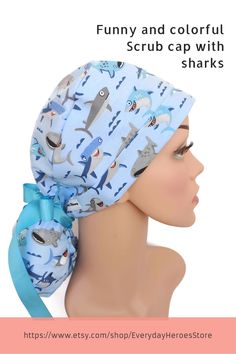 Υou will love this style of the scrub cap because it COVERS COMPLETELY your MEDIUM LONG HAIR .It is close fitting around the front and slouches a little in the back . #scrubcaps #scrubhats #surgicalcap #nurseslifstyle #bouffant #ponytail