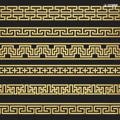 a set of golden greek ornament borders and dividers on a black background