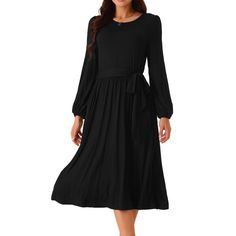 Seta T Women's Crewneck Long Sleeve Tie Waist Midi Casual Dress with Pockets. Fashion Style: Long Sleeve/Crewneck/High Waist/Belted/Two Side Pockets/Midi Elegant Dress. This dress will flatter any body shape, making it a timeless addition to any wardrobe. Its classic design and effortless style make it an essential piece for any fashionista. The dress is suitable for various occasions including casual outings, office wear, and special events. Made from a blend of Viscose and Spandex, it offers b Midi Elegant Dress, Midi Casual Dress, Elegant Midi Dress, Maxi Bodycon Dress, Elegant Midi Dresses, Pockets Fashion, T Dress, Midi Slip Dress, Midi Dress Black