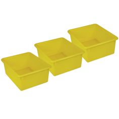 three yellow plastic storage containers on a white background