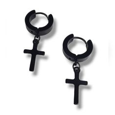 Brand New Stainless Steel Black Small Hoop Cross Earrings Unisex Small Hoop Cross Earrings. Black Stainless Steel. Edgy Black Earrings For Streetwear, Small Black Hoop Earrings For Everyday, Black Minimalist Pierced Hoop Earrings, Everyday Small Black Hoop Earrings, Everyday Black Single Hoop Earring, Edgy Black Hoop Earring (single), Black Hoop Earrings For Everyday, Black Everyday Hoop Earrings, Everyday Black Hoop Earrings