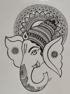 a drawing of an elephant head with intricate designs on it