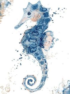 a watercolor painting of a sea horse