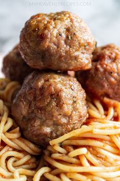 spaghetti and meatballs stacked on top of each other