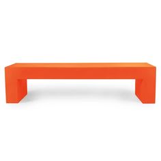 an orange bench sitting on top of a white floor