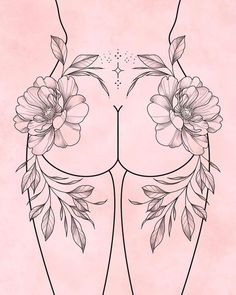 a drawing of a woman's breast with flowers on it