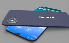 two nokia phones sitting next to each other on top of a gray surface with the words nokia