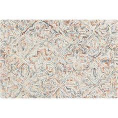 an area rug with various colors and patterns on it, including blue, orange, white and