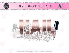 the logo for nail envy is displayed on a white background with silver glitter and pink accents