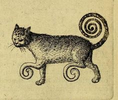 a drawing of a cat with spirals on it's tail