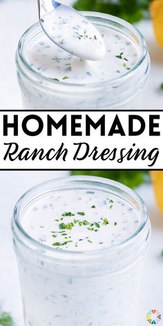 homemade ranch dressing in a jar with a spoon