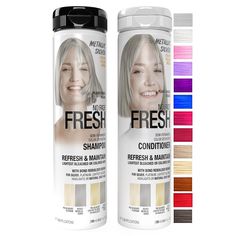 PRICES MAY VARY. ✂ SALON FRESH COLOR…EVERY DAY! Meet No Fade Fresh! Bond Rebuilding Semi-Permanent Direct Dye High Color Depositing Shampoos and Conditioners, the ultimate solution for at-home hair color and color care. Use between permanent hair color applications to keep color fresh. Created & perfected by professional hair colorists, based on salon technology for safely refreshing bleached & color-treated hair. 💇‍♀️CREATE AND MAINTAIN THE PERFECT COLOR Easy in the shower with just a 2-5 minu Metallic Silver Hair, Metallic Hair Dye, Color Depositing Shampoo, Grey Hair Dye, Temporary Hair Dye, Silver Shampoo, Beauty Hair Color, At Home Hair Color, Shampoo And Conditioner Set