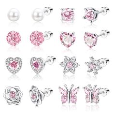 PRICES MAY VARY. ❤【CUTE STUD EARRINGS SET】8 Pairs pink screw back earrings come in a set, including butterfly earrings, heart stud earrings, cz stud earrings, flower stud earrings, crystal ball twist earrings and star screw earrings. Various styles earrings for girl women with sparkling appearance, give you a glamorous look and get more compliments. ❤【HYPOALLERGENIC EARRINGS】Adorable screw back earrings are made of premium 316L stainless steel, lead& nickel-free, suitable for sensitive skin. Inl Pink Heart Stud Earrings, Screw Earrings, Business Vision, Twist Earrings, Cute Stud Earrings, Butterfly Heart, Pink Studs, Earrings For Girls, Flat Back Earrings