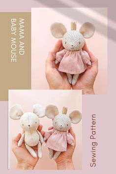 two handmade mouses in pink and white outfits