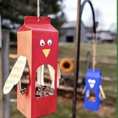 a bird feeder made out of cardboard boxes