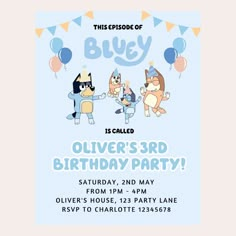 an image of a birthday party with cartoon characters on the front and back of it