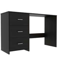 a black desk with three drawers on it